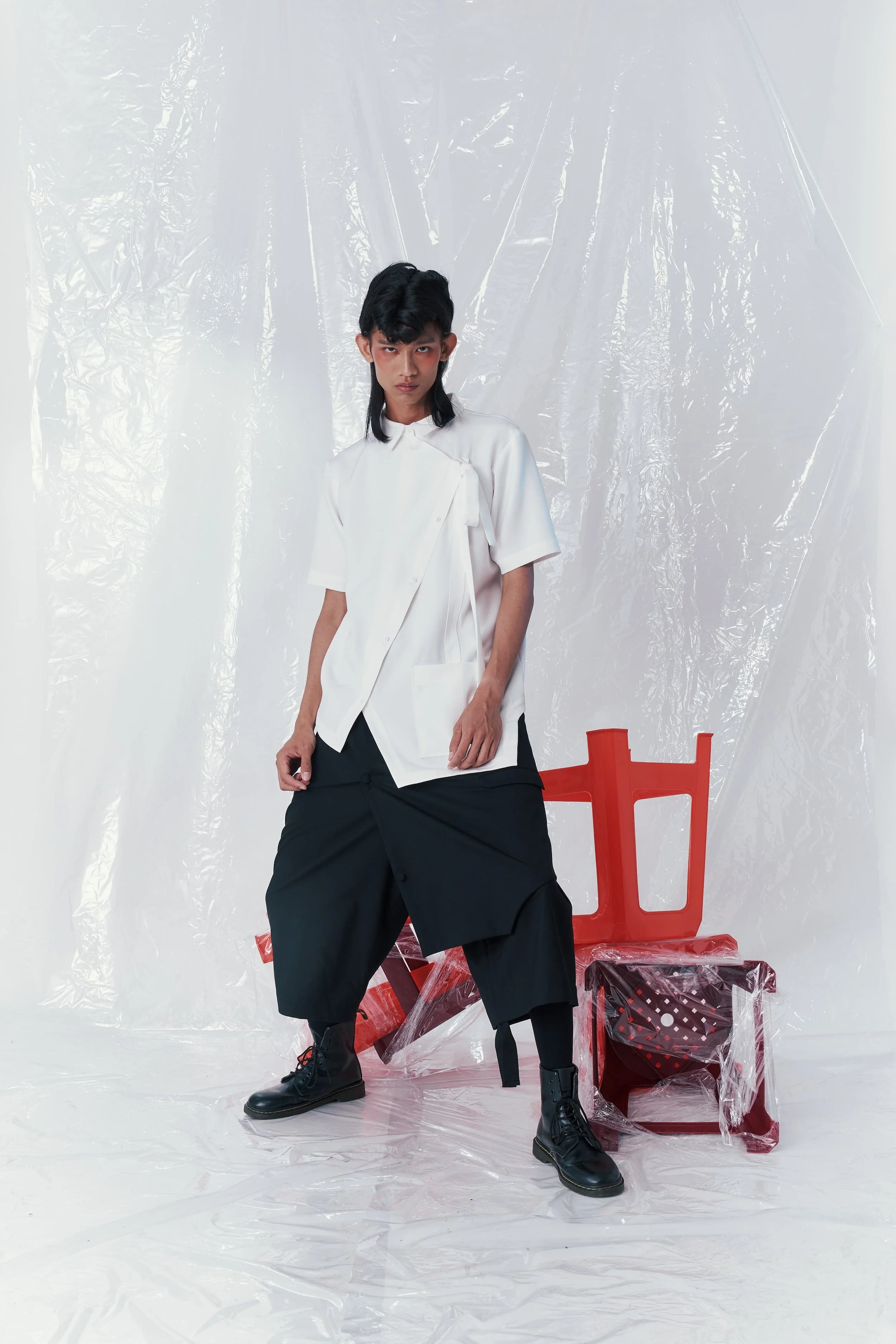 トップス not conventional asymmetry china shirt INF Deconstructed Asymmetrical Collar Shirt — INF - Garment